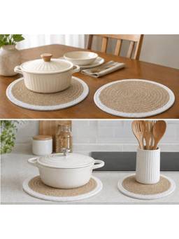 Prakartik - Cotton Braided Round Trivet (Pack of 2)