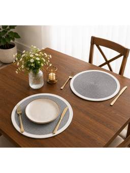 Prakartik - Cotton Braided 38 cm Round Placemat (Pack of 2)