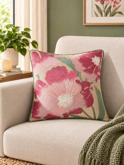 Haus & Kinder - Botanical Bloom Embroidered Pink Cushion Cover