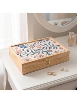 Spaces Unhooked - Floral Vine Print Lid Velvet Lining Wooden Jewellery Box