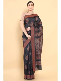 Soch - Women Grey Silk Printed Saree with Unstitched Blouse