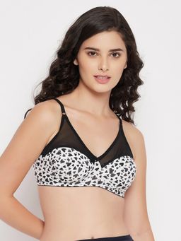 Clovia - Non-Padded Non-Wired Full Cup Heart Print Bra in White 100 percent Cotton
