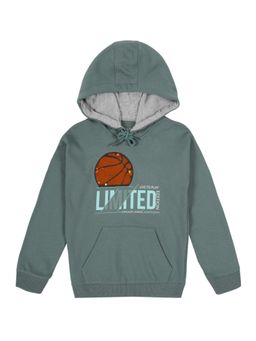 PLUM TREE - Green Boys Printed Pure Cotton Hoodie