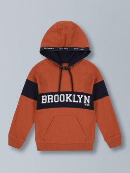 PLUM TREE - Rust Boys Printed Pure Cotton Hoodie