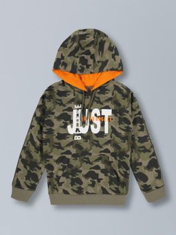 PLUM TREE - Olive Boys Camouflage Printed Pure Cotton Hoodie