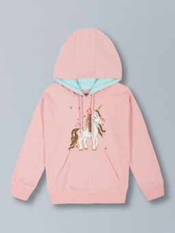 PLUM TREE - Pink Girls Printed Pure Cotton Hoodie