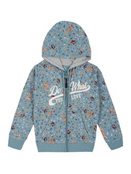 PLUM TREE - Blue Girls Printed Pure Cotton Front Zip Closure Hoodie