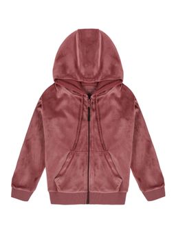 PLUM TREE - Pink Girls Solid Pure Cotton Front Zip Closure Hoodie