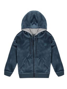 PLUM TREE - Blue Girls Solid Pure Cotton Front Zip Closure Hoodie