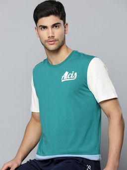 Alcis - Men Teal White Colourblocked Anti Static Slim Fit Sports T-Shirt