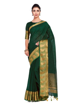 Mimosa - Linen Green Saree With Blouse Piece