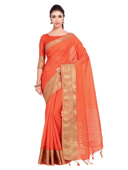 Mimosa - Linen Orange Saree With Blouse Piece
