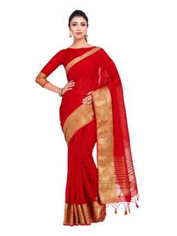 Mimosa - Linen Red Saree With Blouse Piece