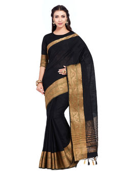 Mimosa - Linen Black Saree With Blouse Piece