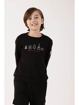 One Friday - Boys Black Cotton Blend Sweatshirt