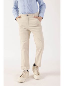 One Friday - Beige Solid Stretch Trousers