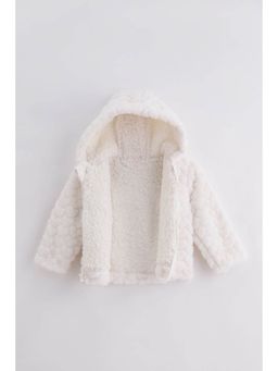 One Friday - Baby Girls Off White Faux Fur Woven Jacket