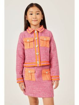 One Friday - Girls Pink Boucle Jacket