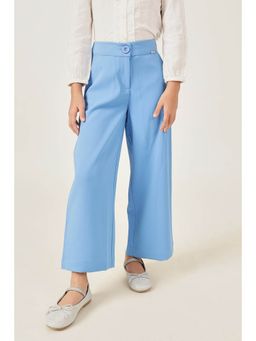 One Friday - Girls Blue Solid Polyester Trouser