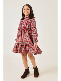 One Friday - Girls Floral Print High Neck Full Sleeve Dress