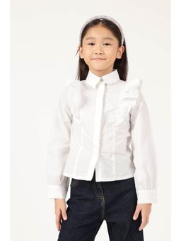 One Friday - Girls Off White Cotton Collar Shirt Top