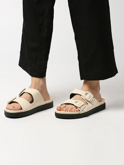 Twenty Dresses by Nykaa Fashion - White The Subtle Buckle Sliders
