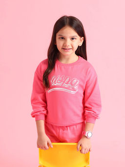 U.S. POLO ASSN. - Printed Pink Full Sleeves Crew Neck Sweatshirt