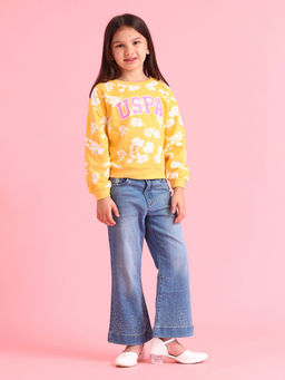 U.S. POLO ASSN. - Floral Printed Yellow Full Sleeves Round Neck Sweatshirt