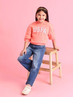 U.S. POLO ASSN. - Printed Orange Full Sleeves Hooded Sweatshirt