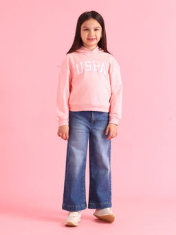 U.S. POLO ASSN. - Printed Pink Full Sleeves Hooded Sweatshirt