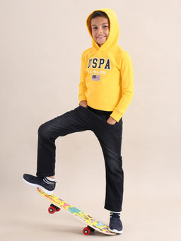 U.S. POLO ASSN. - Printed Yellow Full Sleeves Hooded Sweatshirt