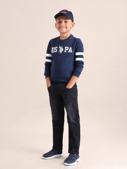 U.S. POLO ASSN. - Printed Navy Blue Full Sleeves Crew Neck Sweatshirt