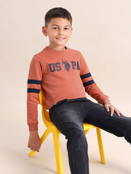 U.S. POLO ASSN. - Printed Orange Full Sleeves Crew Neck Sweatshirt
