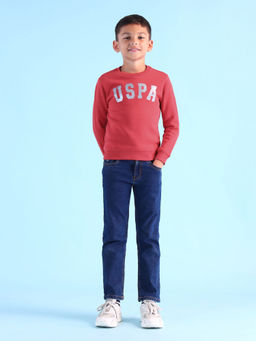 U.S. POLO ASSN. - Printed Red Full Sleeves Round Neck Sweatshirt
