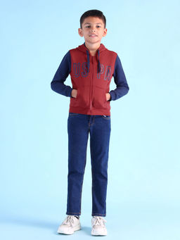 U.S. POLO ASSN. - Printed Red Full Sleeves Hooded Sweatshirt