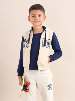 U.S. POLO ASSN. - Printed Beige Full Sleeves Hooded Sweatshirt