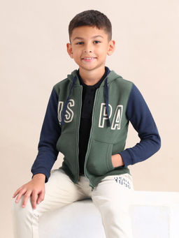 U.S. POLO ASSN. - Printed Green Full Sleeves Hooded Sweatshirt