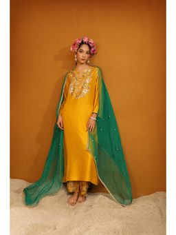 Omana by Ranjana Bothra - Yellow Naaz Kurta with Pant and Dupatta (Set of 3)