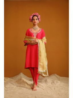 Omana by Ranjana Bothra - Pink Shabana Dhoti with Kurta and Dupatta (Set of 3)