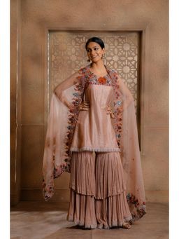 Omana by Ranjana Bothra - Mauve Kaashni Sharara with Kurti and Dupatta (Set of 3)