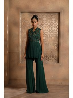 Omana by Ranjana Bothra - Green Pankhi Peplum Top with Sharara (Set of 2)