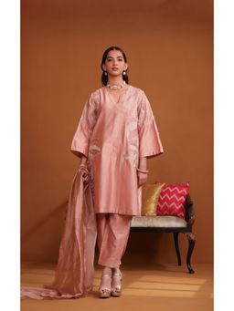 Omana by Ranjana Bothra - Nude Huma Applique Kurta with Pant and Dupatta (Set of 3)