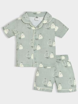 Mi Arcus - Printed Green Cotton Shirt with Matching Shorts (Set of 2)