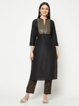 Imara - Black Embroidered Kurta with Pant (Set of 2)