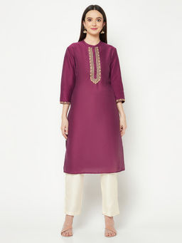 Imara - Purple Embroidered Kurta & Pant (Set of 2)