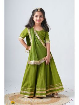 Peekaaboo Kids - Green Padmavati Pure Cotton Lehenga With Choli And Dupatta