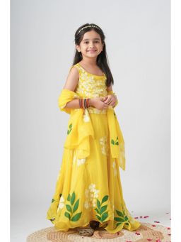 Peekaaboo Kids - Sunlit Blossom Girls Pure Organza Lehenga With Choli And Dupatta