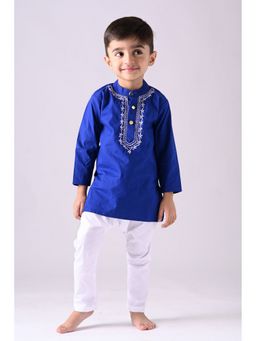 Peekaaboo Kids - Royal Blue Boys Embroidered Kurta With Pant