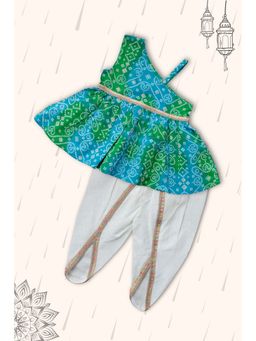 Peekaaboo Kids - Blue Girls Saavan Pure Cotton Top With Dhoti