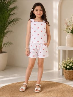 Miyo - Off White Girls Printed Sleeveless Top And Shorts